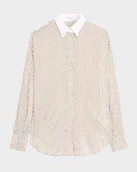Brunello Cucinelli Silk-Blend Striped Buttoned Shirt
