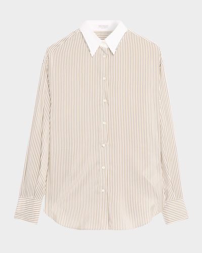 Brunello Cucinelli Silk-Blend Striped Buttoned Shirt