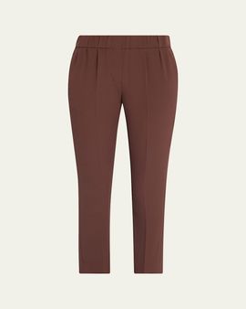Brunello Cucinelli Silk Crepe Slim-Leg Ankle Pull-On Pants