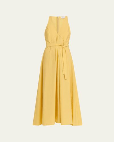 Brunello Cucinelli Sleeveless Belted Cotton Techno Poplin Midi Dress