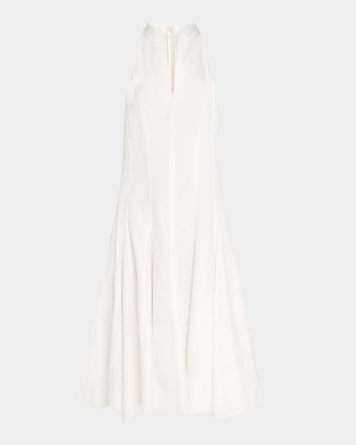 Brunello Cucinelli Sleeveless Heavy Cotton Poplin Pleated Midi Shirtdress