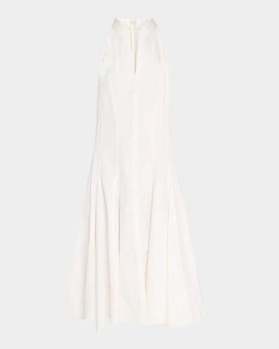 Brunello Cucinelli Sleeveless Heavy Cotton Poplin Pleated Midi Shirtdress