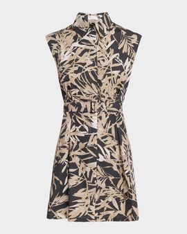 Brunello Cucinelli Sleeveless Herbarium-Print Cotton Belted Mini Shirtdress
