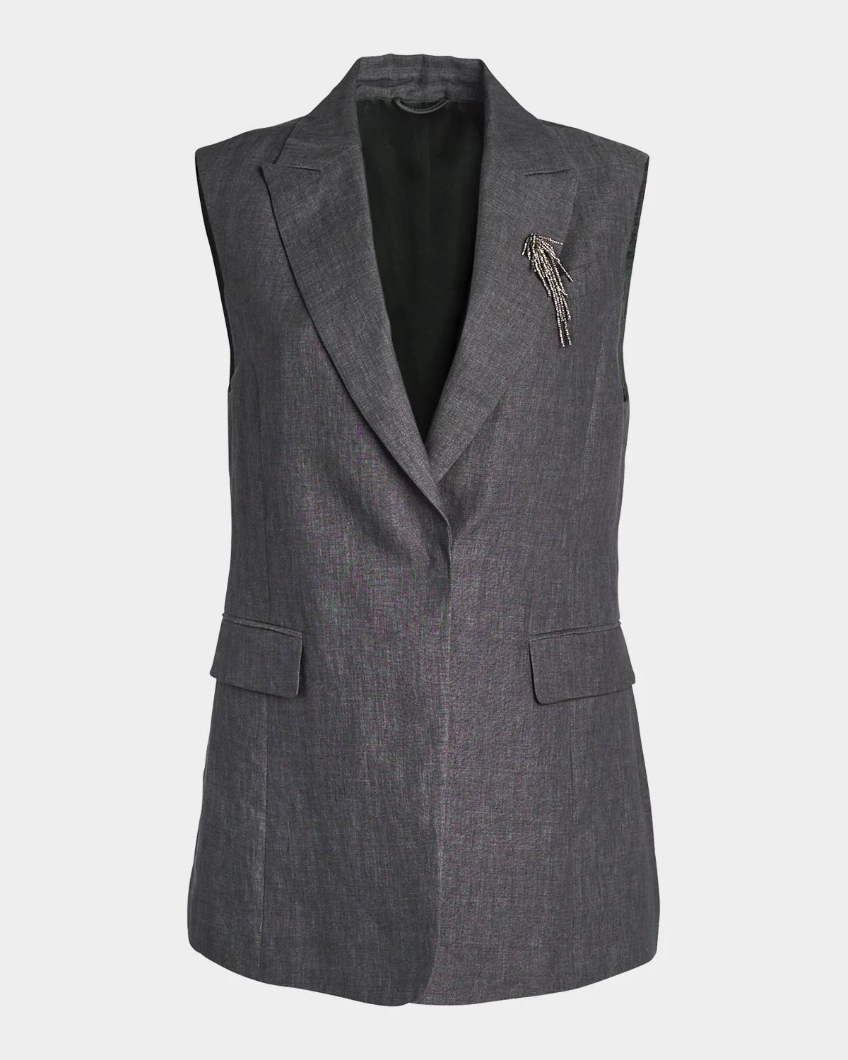 Brunello Cucinelli Sleeveless Lightweight Linen Blazer Vest