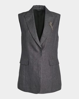 Brunello Cucinelli Sleeveless Lightweight Linen Blazer Vest