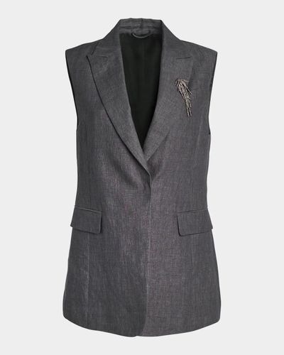 Brunello Cucinelli Sleeveless Lightweight Linen Blazer Vest
