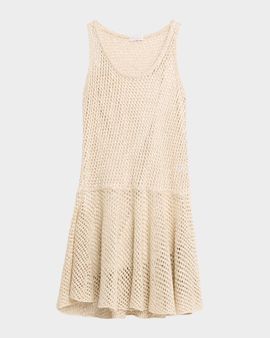 Brunello Cucinelli Sleeveless Shimmering Net Knit Mini Flounce Dress