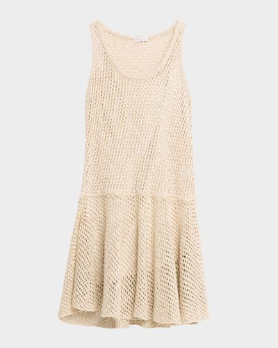 Brunello Cucinelli Sleeveless Shimmering Net Knit Mini Flounce Dress