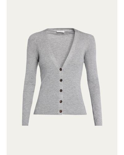 Brunello Cucinelli Sparkle Cashmere Rib V-Neck Cardigan