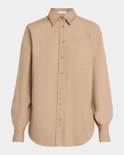 Brunello Cucinelli Sparkle Monili Twill Button-Down Shirt