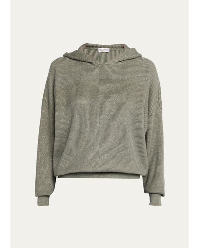 Brunello Cucinelli Sparkle Rib Knit Hooded Sweater