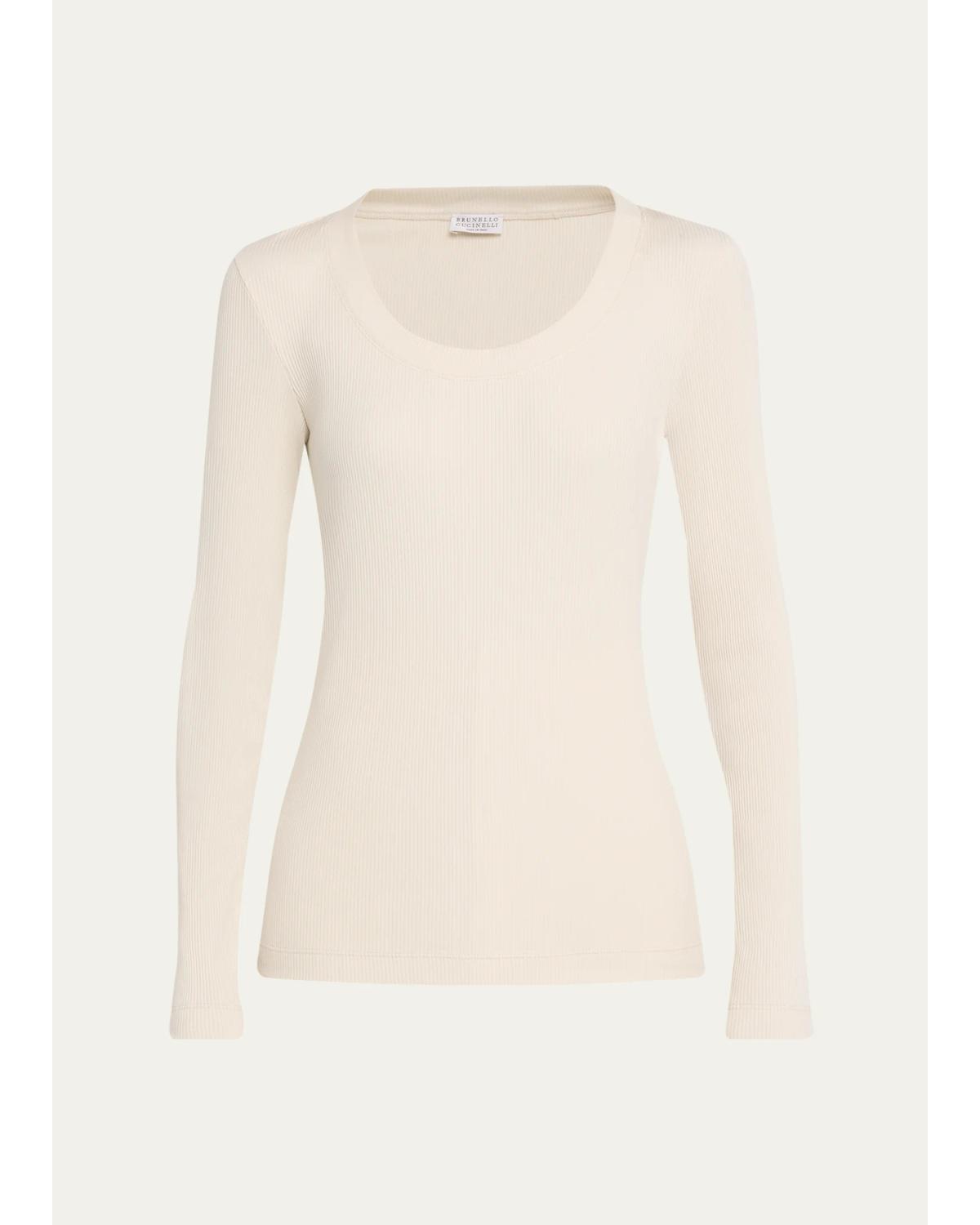 Brunello Cucinelli Sparkle Rib Knit Long-Sleeve Top