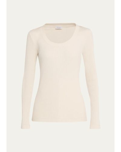 Brunello Cucinelli Sparkle Rib Knit Long-Sleeve Top