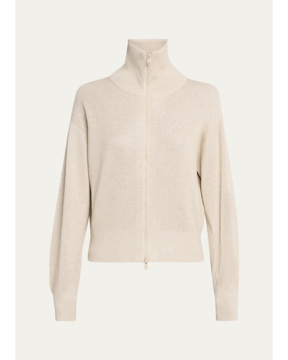 Brunello Cucinelli Sparkle Rib Knit Zip Cardigan