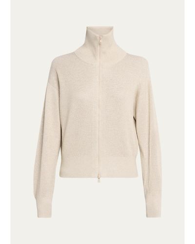 Brunello Cucinelli Sparkle Rib Knit Zip Cardigan