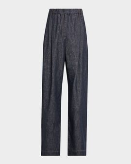 Brunello Cucinelli Sparkling Denim Pleated Straight-Leg Trousers
