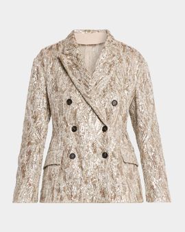 Brunello Cucinelli Stardust Braiding Embroidery Double-Breasted Blazer