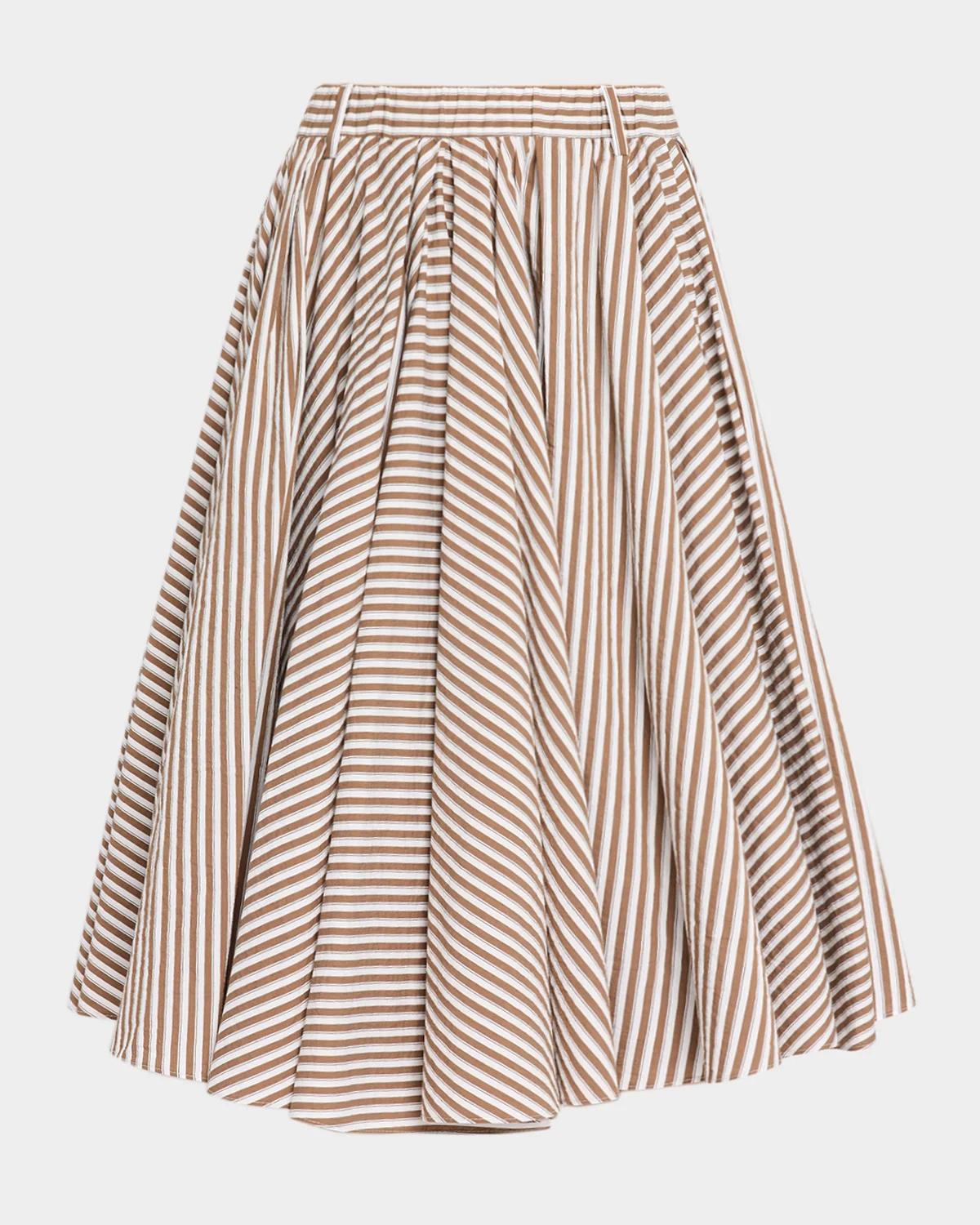 Brunello Cucinelli Stripe Cotton Poplin Midi Circle Skirt