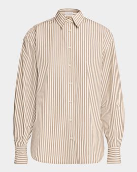 Brunello Cucinelli Striped Cotton Button-Down Shirt With Monili Trim