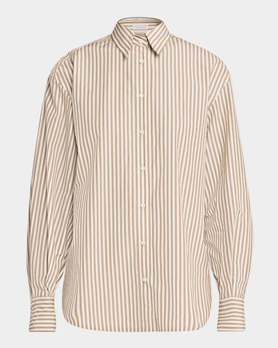 Brunello Cucinelli Striped Cotton Button-Down Shirt With Monili Trim