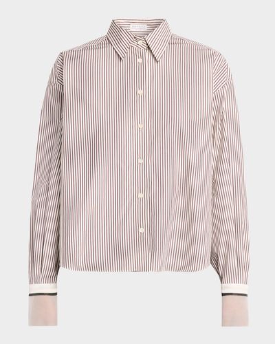 Brunello Cucinelli Striped Cotton Poplin Boxy Button-Down Shirt With Monili Trim