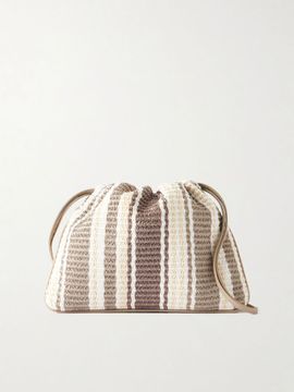 BRUNELLO CUCINELLI Striped leather-trimmed raffia shoulder bag
