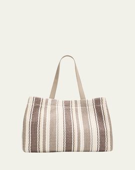 Brunello Cucinelli Striped Raffia Tote Bag