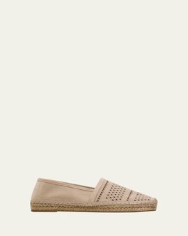 Brunello Cucinelli Suede Eyelet Espadrille Flats