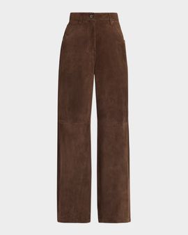 Brunello Cucinelli Suede Relaxed Straight-Leg Pants