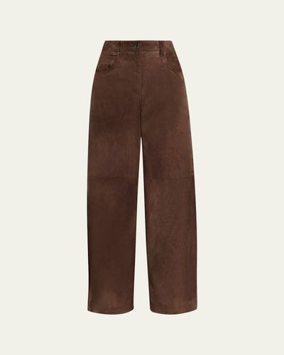 Brunello Cucinelli Suede Relaxed Wide-Leg Pants