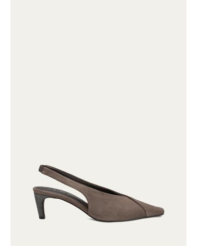 Brunello Cucinelli Suede Snip-Toe Slingback Pumps