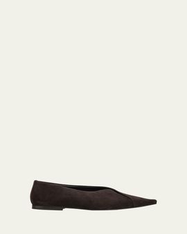 Brunello Cucinelli Suede Square-Toe Ballerina Flats