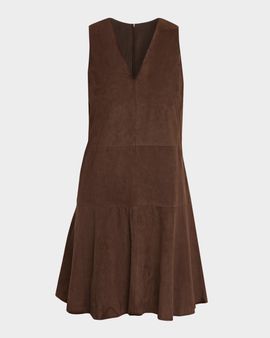 Brunello Cucinelli Suede V-Neck Flared Mini Dress