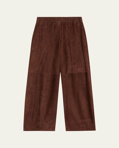 Brunello Cucinelli Suede Wide-Leg Pull-On Pants