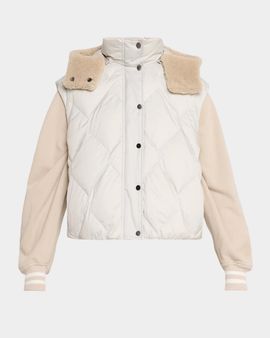 Brunello Cucinelli Superlight Matte Nylon Vest With Detachable Lamb Shearling Hood