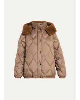 Brunello Cucinelli Superlight Matte Puffer Jacket With Detachable Lamb Shearling Hood