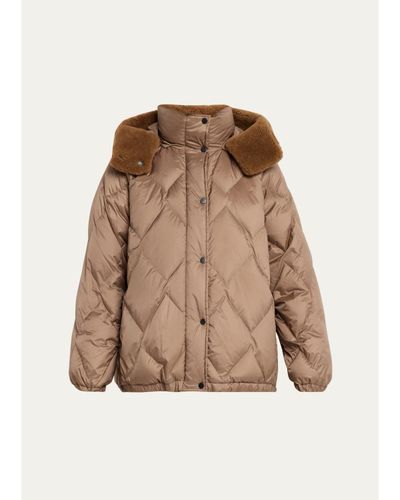 Brunello Cucinelli Superlight Matte Puffer Jacket With Detachable Lamb Shearling Hood