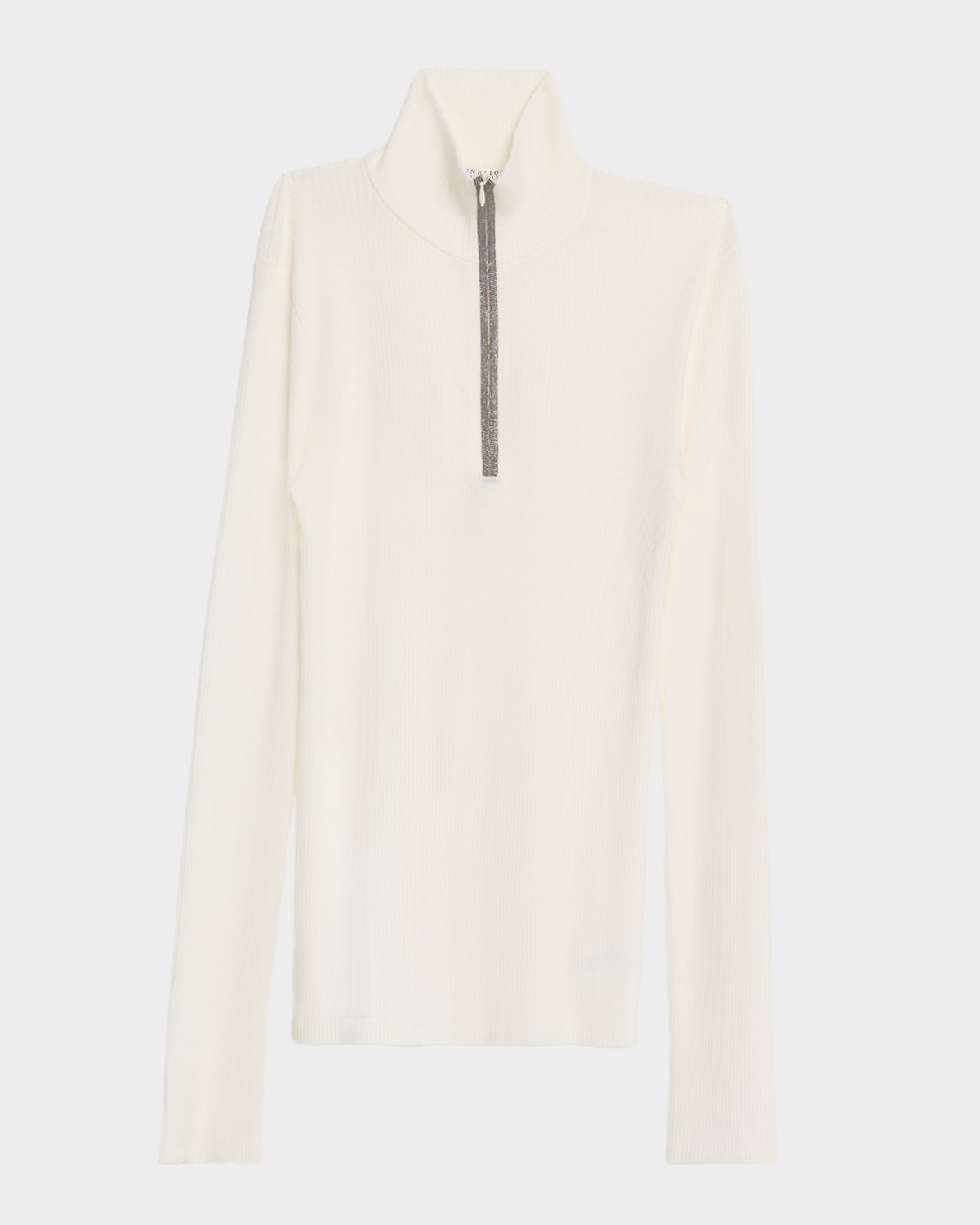 Brunello Cucinelli Turtleneck Monili Zip Wool-Cashmere Sweater