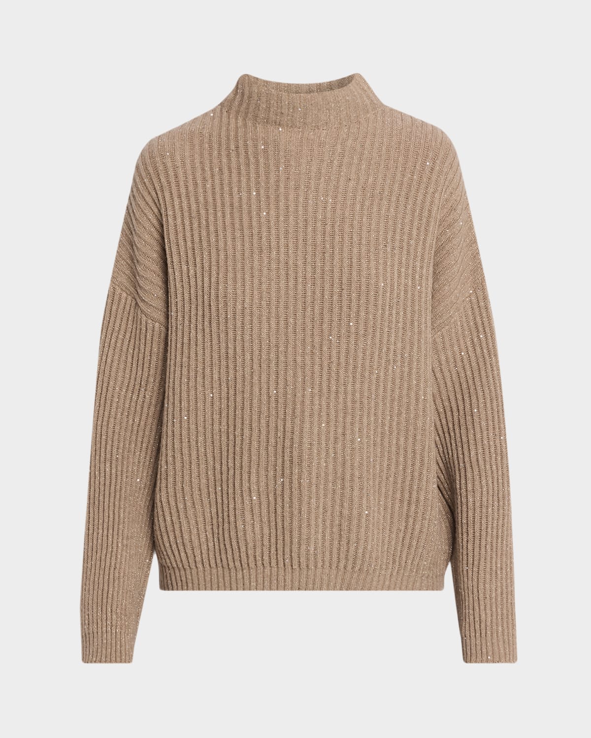 Brunello Cucinelli Turtleneck Shimmering Cashmere-Wool Rib Sweater