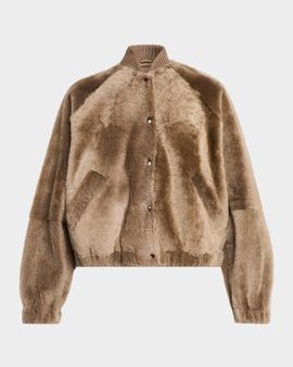 Brunello Cucinelli Velour Lamb Shearling Bomber Jacket