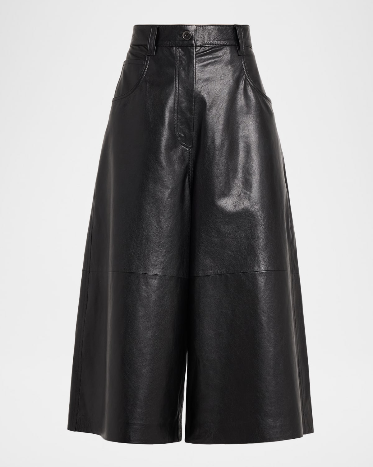 Brunello Cucinelli Wide-Leg Cropped Leather Pants