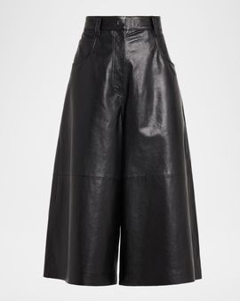 Brunello Cucinelli Wide-Leg Cropped Leather Pants