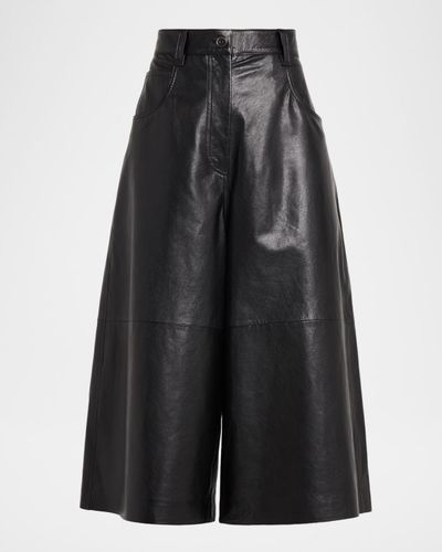 Brunello Cucinelli Wide-Leg Cropped Leather Pants