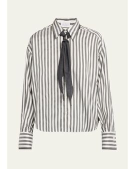 Brunello Cucinelli Wide Silk Stripe Button-Down Shirt