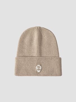Brunello Cucinelli Women's Cashmere English Rib Knit Beanie with Patch Logo