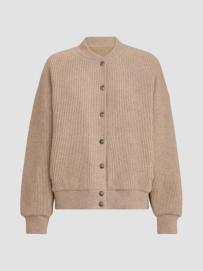 Brunello Cucinelli Women's Cashmere English Rib Knit Bomber Jacket with Thermore Padding