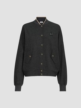 Brunello Cucinelli Women's Cashmere Interlock Bomber-Style Sweatshirt with Logo