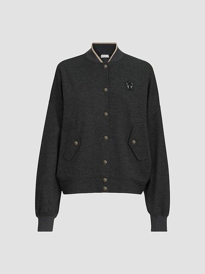 Brunello Cucinelli Women's Cashmere Interlock Bomber-Style Sweatshirt with Logo