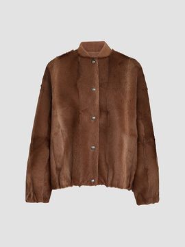 Brunello Cucinelli Women's Cashmere Shearling Bomber Jacket with Monili