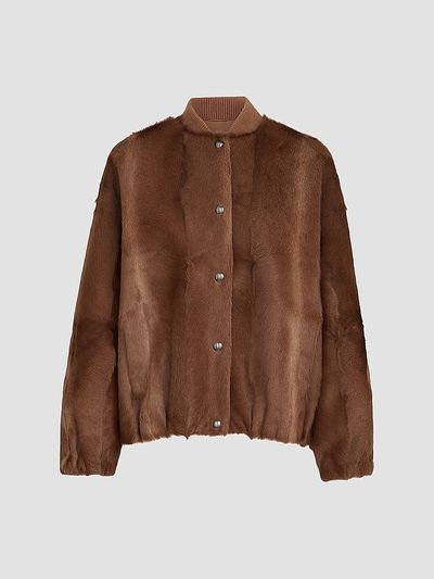 Brunello Cucinelli Women's Cashmere Shearling Bomber Jacket with Monili
